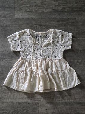 Altar'd State Cream Crochet Lace Tiered Blouse.